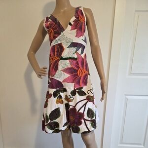Desigual White Sleeveless Floral & Butterfly Print Shift Bubble Hem Dress
